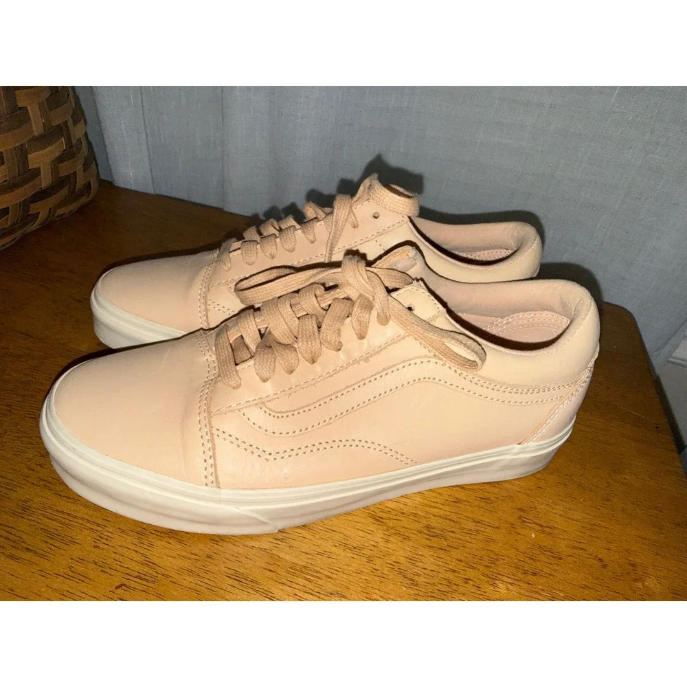 Vans Old Skool Veggie Tan Leather Sneakers Peach Beige Womens 8.5 Mens 7.0